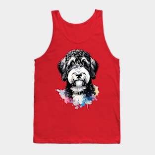 Black and White Labradoodle Dog Watercolor Artwork Tank Top